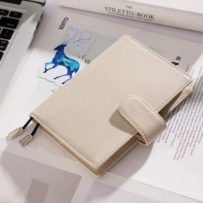 Cowhide leather A6 notebook with Lychee pattern design in loose-leaf diary format