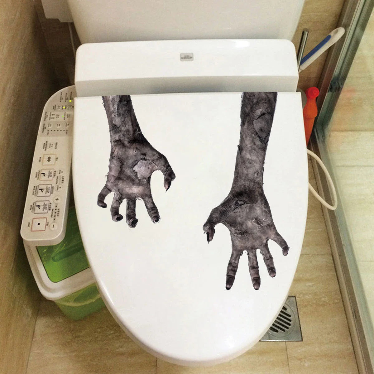 A removable, waterproof wall sticker featuring a chilling, double-sided ghost hand design that adds a spooky, supernatural touch to any room.