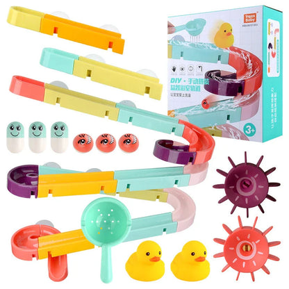 Splash-Tastic Marble Ramp Toy: A colorful, interactive bath time toy that encourages water play and cognitive development in children.