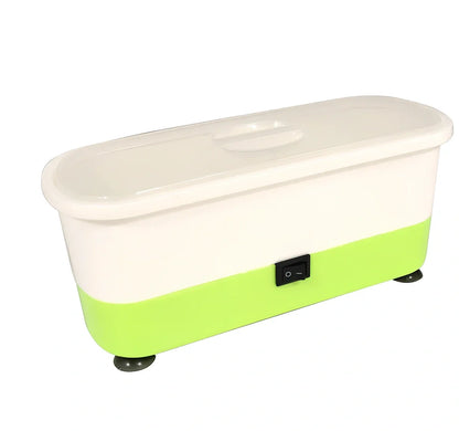 Blue analog ultrasonic cleaner measuring 17x6x8cm with contact lens box and battery compartment