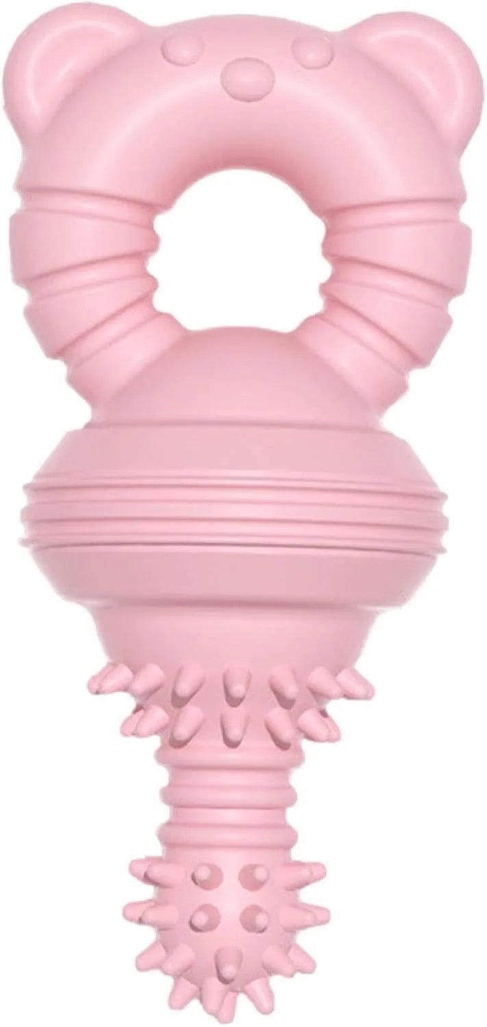 Blue molar clean teeth rubber dog chew toy with concave-convex design and bell, 13.5cm size