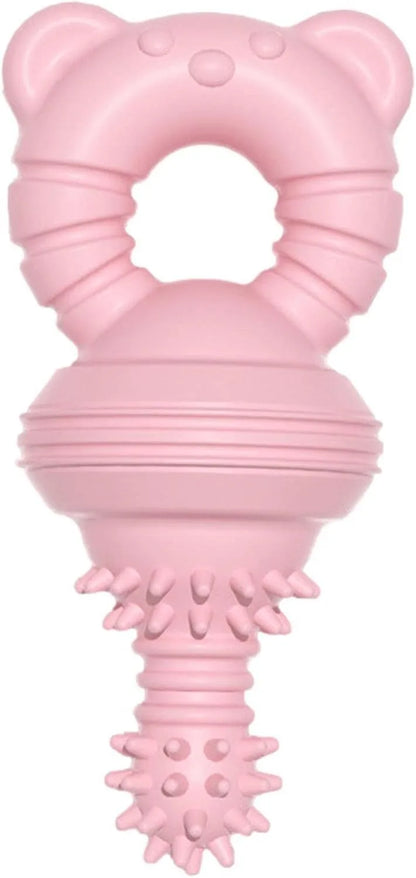 Blue molar clean teeth rubber dog chew toy with concave-convex design and bell, 13.5cm size