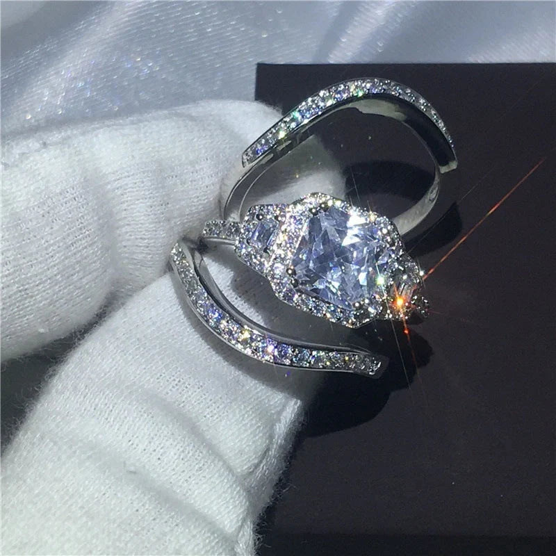 Fashion Explosion Set Ring with diamonds and zircon in silvery finish