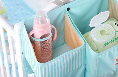 Universal baby crib hanging storage bag in various colors with multiple pockets