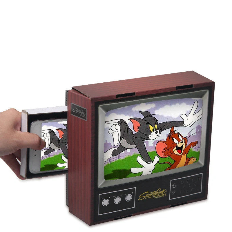 Vintage TV-styled phone magnifier for 8'' screen projection, black color