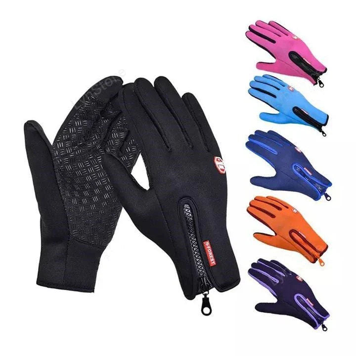 Premium touchscreen motorcycle winter gloves with fleece lining, available in multiple colors and sizes