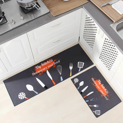 Kitchen non-slip mat with 10mm thickness showing textured surface and water-absorbent sponge lining