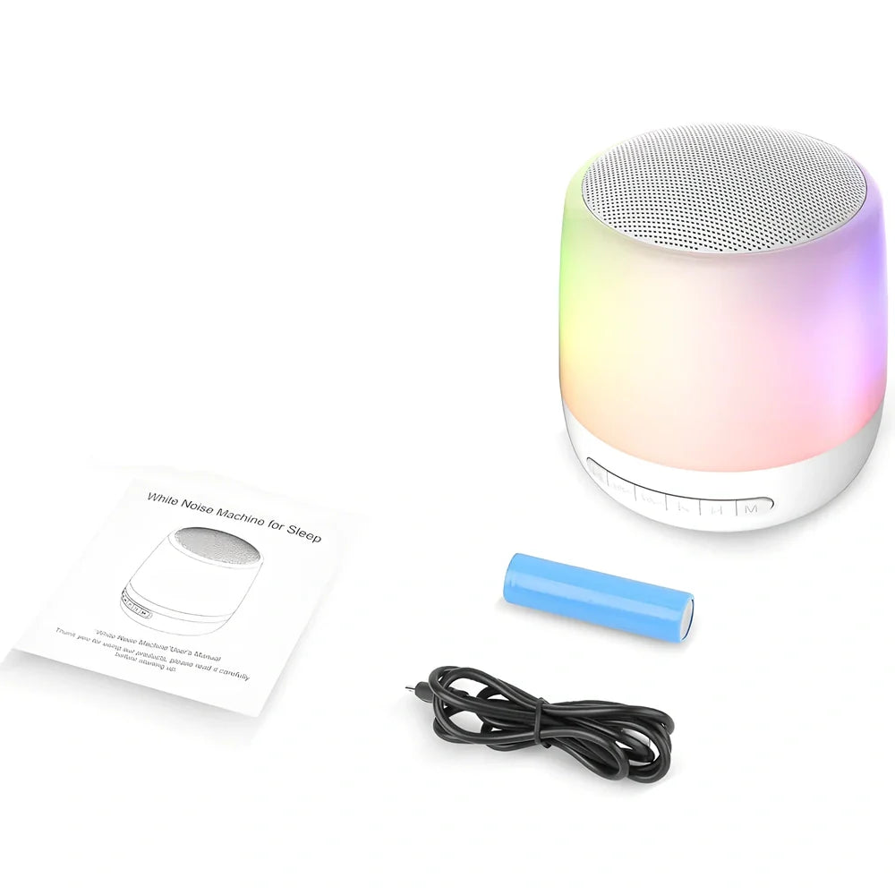 Silver Baby Rest white noise machine, 10x15cm, with 28 sounds and 13 light modes for sleep aid