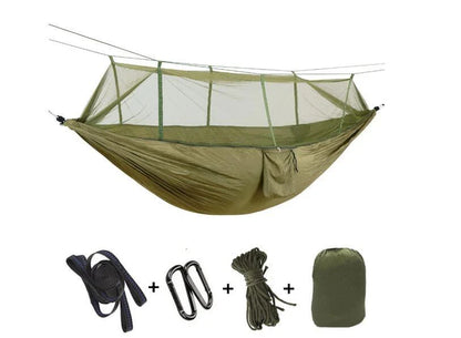 Lightweight and portable parachute hammock with mosquito net for outdoor relaxation