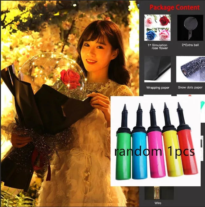 Transparent LED luminous balloon rose bouquet with artificial flowers and illuminated lights