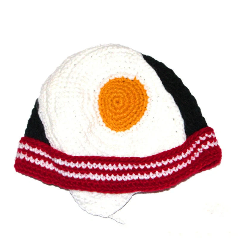 Hand-knitted winter egg hat in white, perfect for parties and cold weather