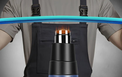 Industrial heat gun with temperature dial showing 300-500°C range, measuring 260mm long with gun mouth attachment