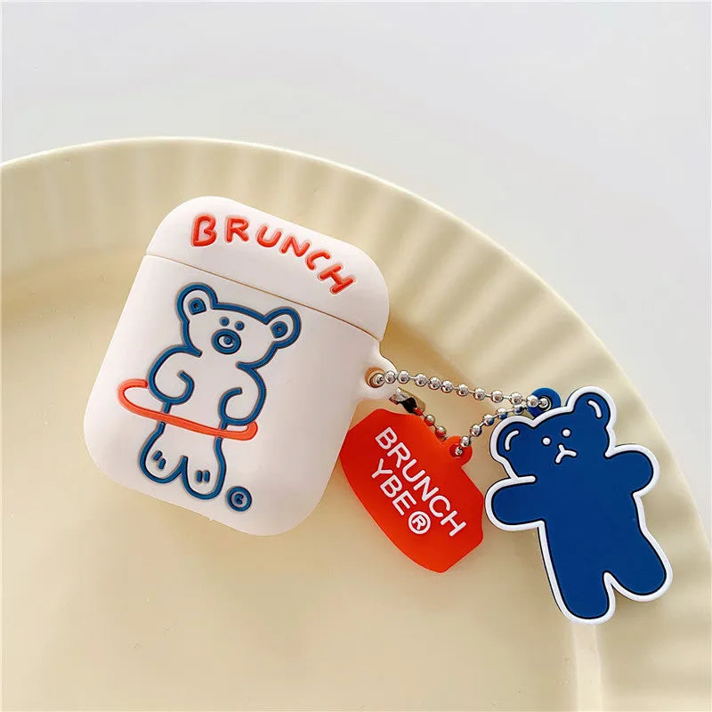 Silicone flip case for AirPods Pro and AirPods 1 2 3 generation with hula hoop bear design and pendant