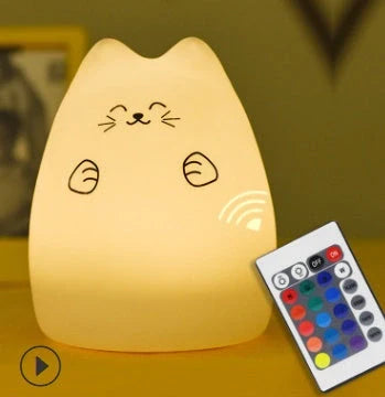 Adorable cat design LED night light for children with color-changing feature