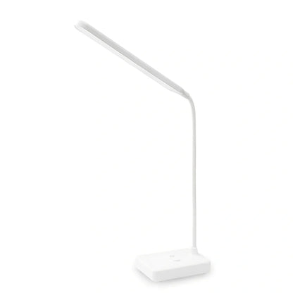 White LED desk lamp with adjustable arm and touch controls showing three colour temperature options