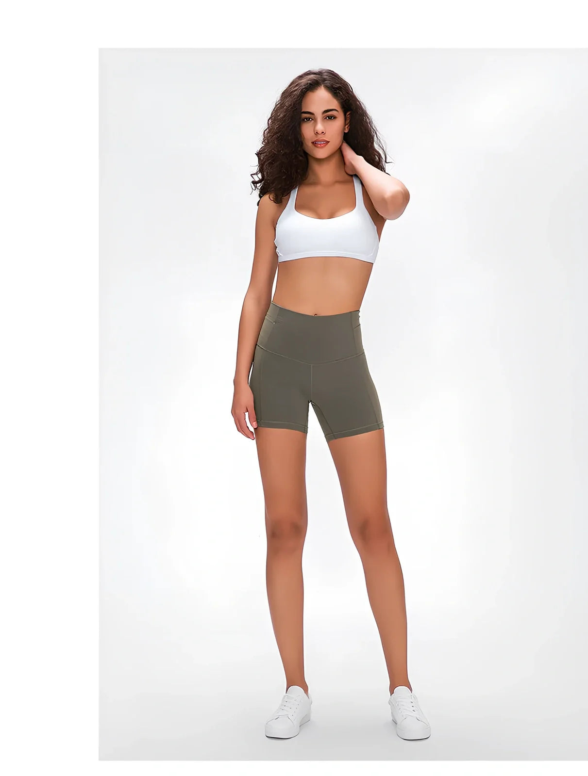 Women's high-waisted nylon fitness shorts with hip-lifting design in six colours for yoga and dance
