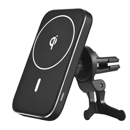 M6 black magnetic wireless car phone charger mounted in vehicle
