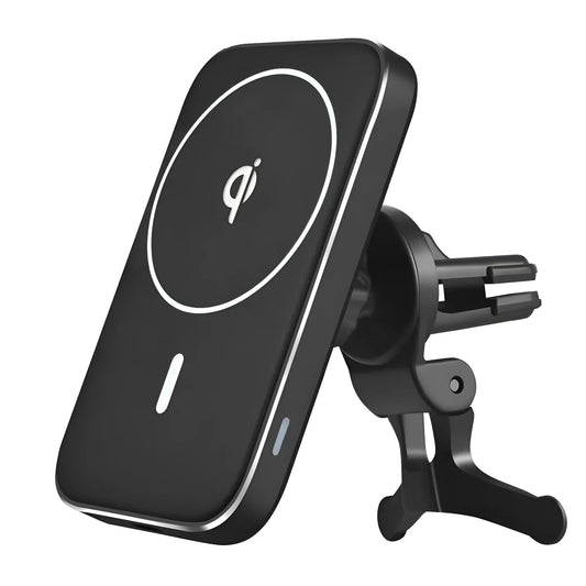 M6 black magnetic wireless car phone charger mounted in vehicle