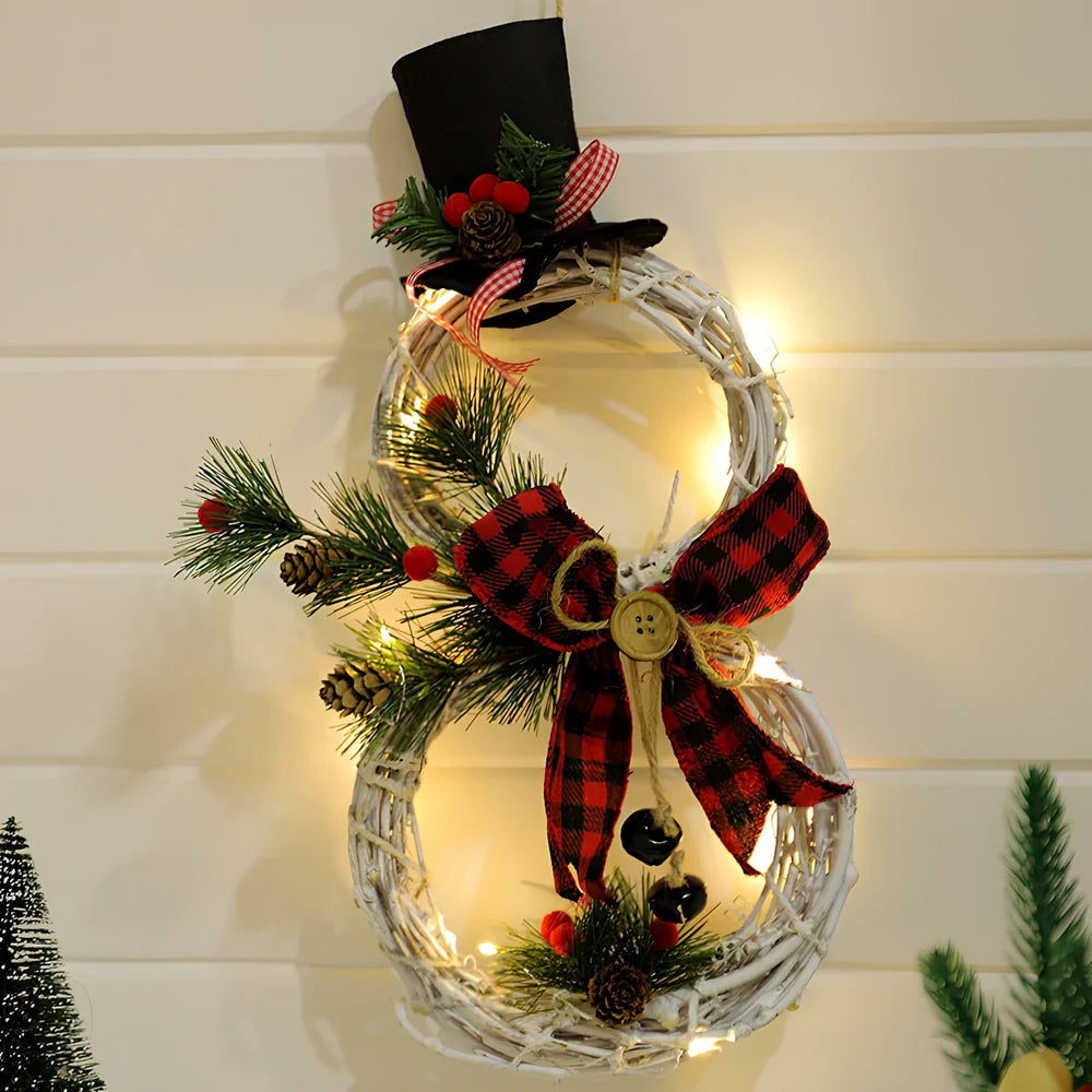 Black-white and red-black Christmas wreath pendant LED lights garland measuring 40cm by 21cm with battery compartment