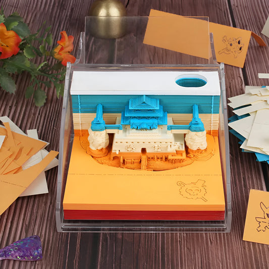 One Piece anime architecture modelling sticky notes notepad, 80mm by 45mm, on craft paper.