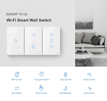 Smart wall switch with tempered glass panel, touch control, 220-250V 10A, 120mm mounting hole distance