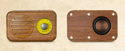 Portable Bluetooth wireless speaker with FM radio in wood grain finish