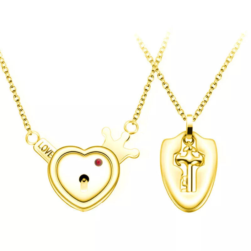 Titanium Steel Couple Love Lock Bracelet and Key Set in various colors