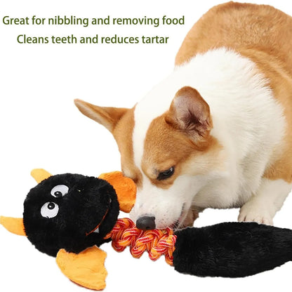 Plush dog toy with squeaker and rattle, 44cm length, in black, green, or red for large breeds