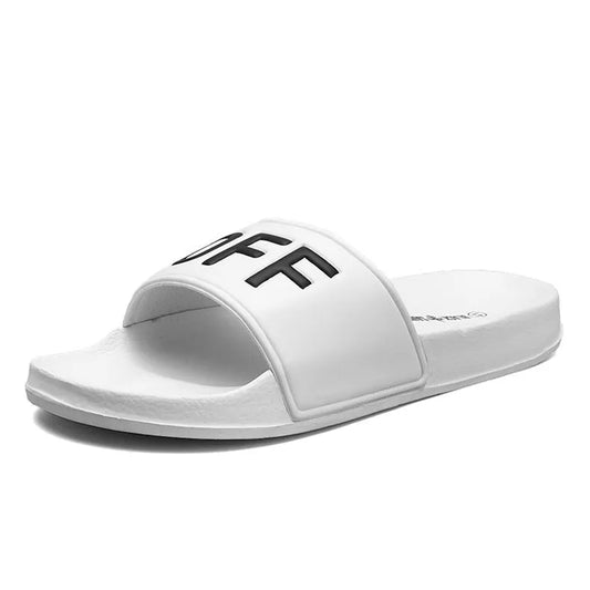 Men's open-toe slippers with rubber soles in black or white, sizes 36 to 46
