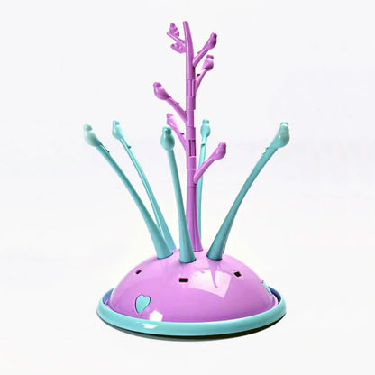 Portable baby bottle drying rack in purple green, compact and easy to clean