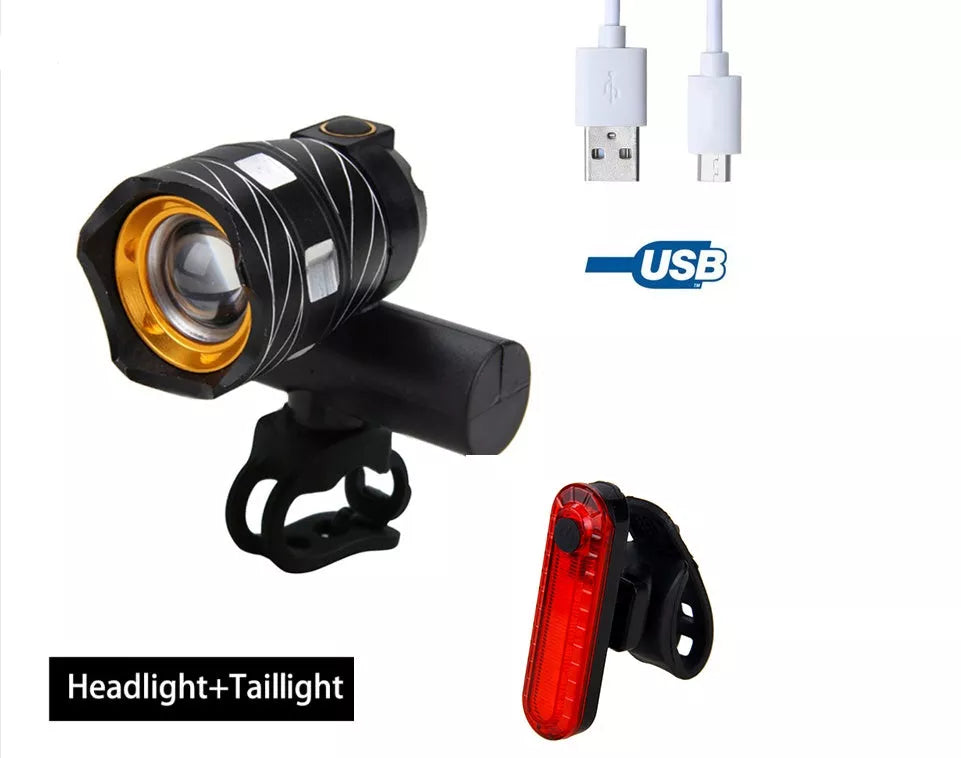 USB rechargeable bicycle headlight with optional taillights for night safety