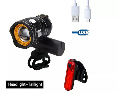 USB rechargeable bicycle headlight with optional taillights for night safety