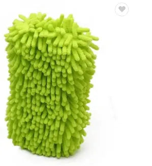 Silver green microfiber chenille car wash sponge block measuring 14cm by 25cm.