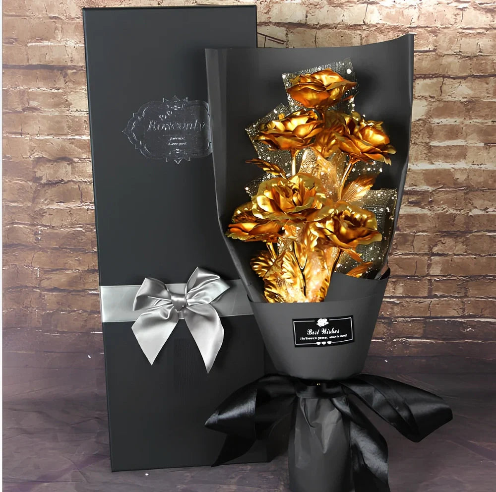 24K gold foil rose bouquet with 11 preserved flowers measuring 45cm tall