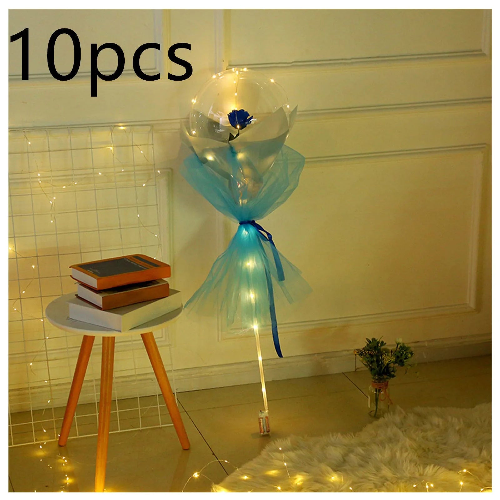 Transparent LED luminous balloon rose bouquet with artificial flowers and illuminated lights