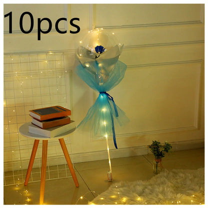 Transparent LED luminous balloon rose bouquet with artificial flowers and illuminated lights