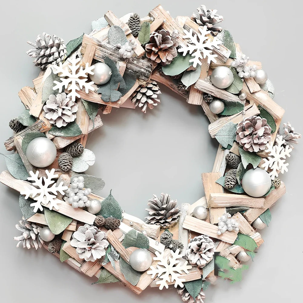 Nordic Porvoo Christmas wreath collection showing five decorative pieces with dimensions from 18×40cm to 34×34×8cm