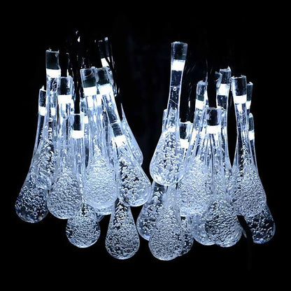 Water Drop Fairy LED solar garden lights with crystal-shaped beads on 4.8m string
