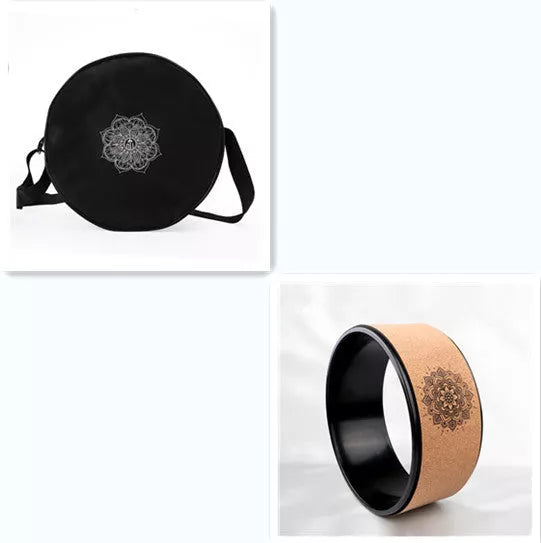 Cork Rubber Yoga Wheel with mandala flower design for enhanced grip and flexibility