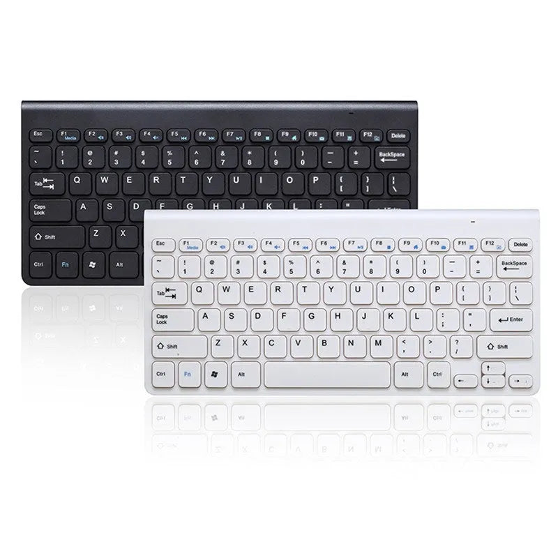 Black and white wireless keyboard and mouse set on a desk with 4G dongle