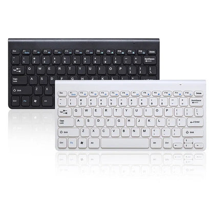 Black and white wireless keyboard and mouse set on a desk with 4G dongle