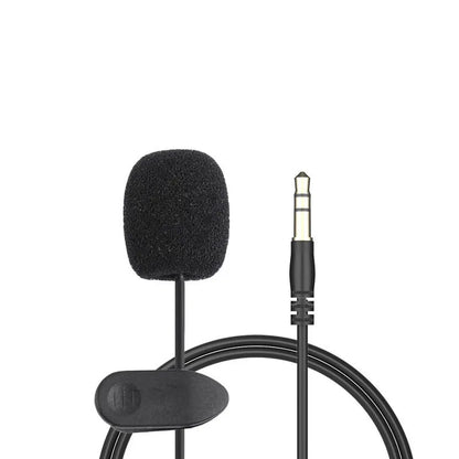 Wired lavalier microphone with clip and in-ear headphones for iPhone and 3.5mm devices.