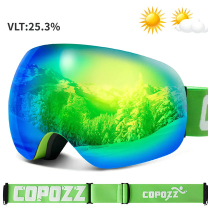 Adult borderless ski goggles in black frame with silver anti-fog lens, double-layer PC+TPU for UV and wind protection
