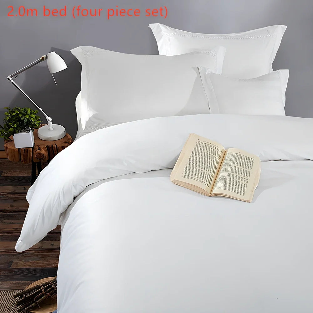 Four-piece 100% cotton satin bedding set for 1.8m bed: 250x240cm duvet cover, 260x280cm flat sheet, 180x200cm fitted sheet with 25cm depth, two 60x90cm pillowcases