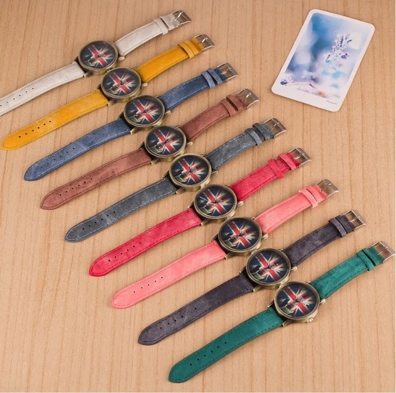 UK Flag Wrist Watch with Union Jack Dial, Quartz Movement, Leather Strap, Metal Case, Antique Bronze Finish, Unisex British Style Watch for Everyday Wear and Gifts