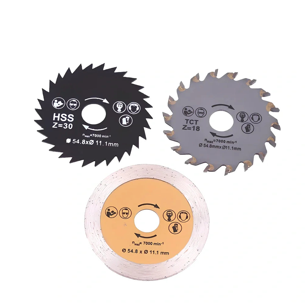 ROTORAZER compact hand-held saw with parallel rail accessory and 54.8mm blade