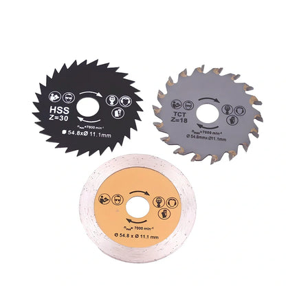 ROTORAZER compact hand-held saw with parallel rail accessory and 54.8mm blade