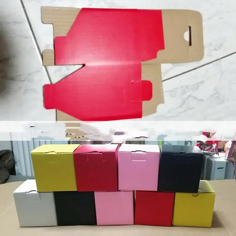 Square black corrugated cardboard packaging box with dimensions shown.