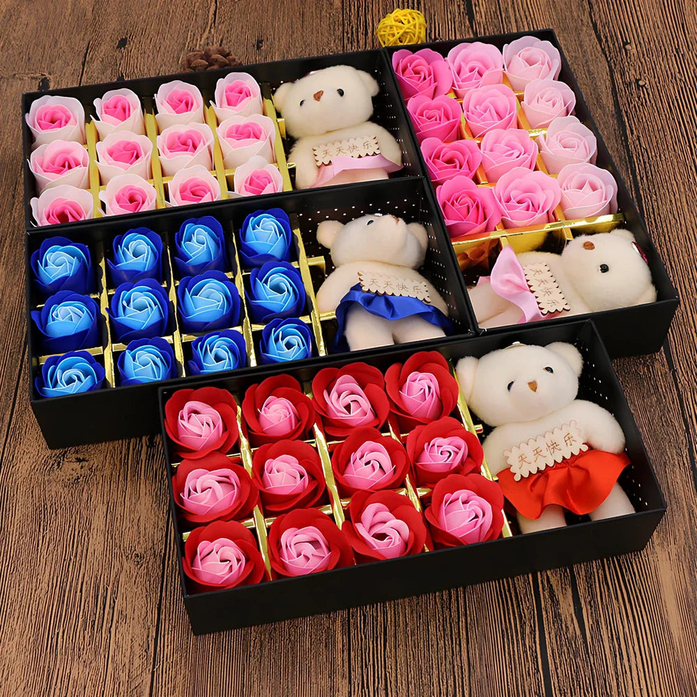 12 red soap roses in 25cm basket with eternal flower preservation for gifting