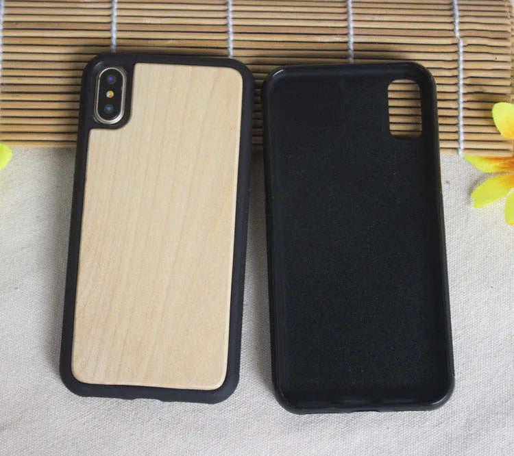 Wooden TPU iPhone case with carbonized bamboo back and flexible bumper in natural wood finish